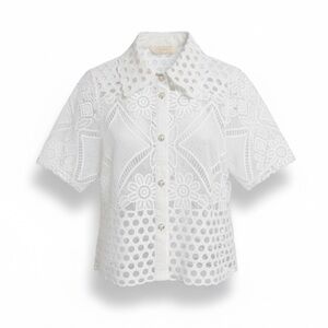 White Eyelet Lace Short-Sleeve Blouse